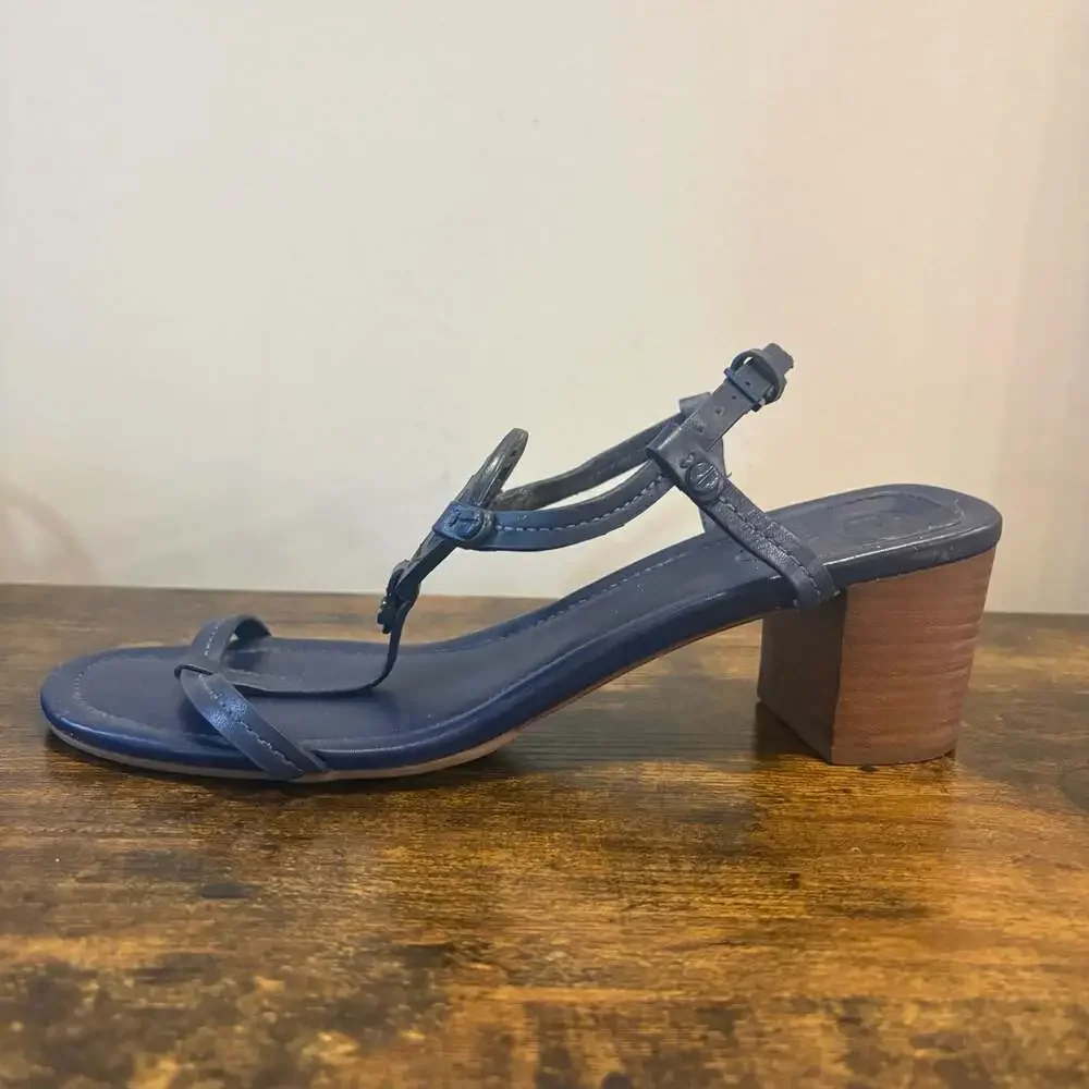 Tory Burch Miller Navy Leather Block Heel Sandals Size 10M